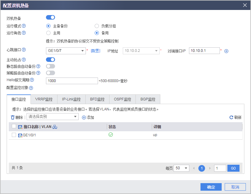 Web举例：防火墙直路部署，上行连接路由器（OSPF），下行连接交换机的主备备份组网